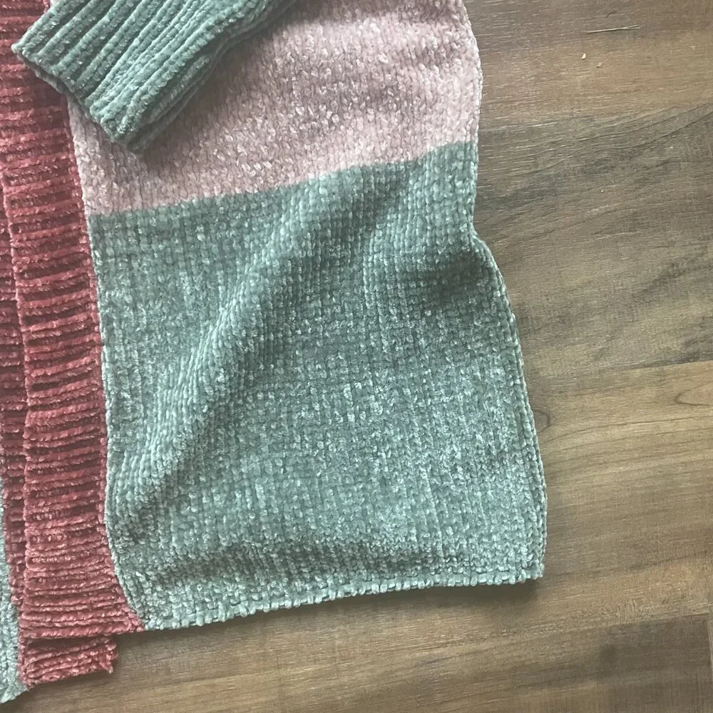 Entro Color Block Chenille Cardigan Sweater Size Small NWT Soft Cozy Fall Layeri